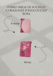 [FBBC-79] FORRO BIBLIA DE BOLSILLO C/CIERRE DE CAJA RELIEVE COMBINADA CORAZONES FONDO FUCSIA/ROSA