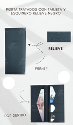 [PT4R-LN] PORTA TRATADOS CON TARJETA Y ESQUINERO METALICO COSIDO (S/MICAS) RELIEVE CALIFORNIA NEGRO