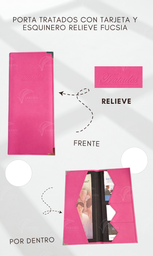 [PT4R-LF] PORTA TRATADOS CON TARJETA Y ESQUINERO METALICO COSIDO (S/MICAS) RELIEVE CALIFORNIA FUCSIA