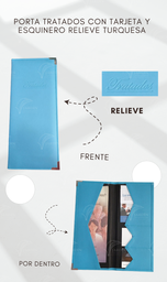 [PT4R-LT] PORTA TRATADOS CON TARJETA Y ESQUINERO METALICO COSIDO (S/MICAS) RELIEVE CALIFORNIA TURQUESA