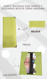[PT4R-LE] PORTA TRATADOS CON TARJETA Y ESQUINERO METALICO COSIDO (S/MICAS) RELIEVE CALIFORNIA VERDE MANZANA