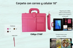 [C718-IF] CARPETA CON CORREA Y CELULAR Y TABLET  9"-10" FUCSIA (IND.)