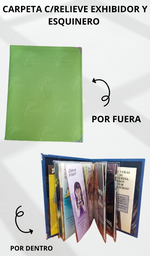 [CG5R1-LE] CARPETA C/RELIEVE EXHIBIDOR Y ESQUINERO METALICO ACOJINADA COSIDA CALIFORNIA VERDE MANZANA