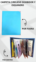 [CG5R1-LT] CARPETA C/RELIEVE EXHIBIDOR Y ESQUINERO METALICO ACOJINADA COSIDA CALIFORNIA TURQUESA