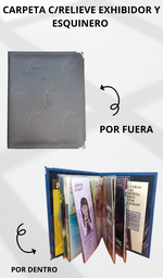 [CG5R1-LN] CARPETA C/RELIEVE EXHIBIDOR Y ESQUINERO METALICO ACOJINADA COSIDA CALIFORNIA NEGRO
