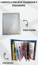 [CG5R1-BS] CARPETA C/RELIEVE EXHIBIDOR Y ESQUINERO METALICO ACOJINADA COSIDA SINTETICO GRIS