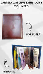 [CG5R1-AM] CARPETA C/RELIEVE EXHIBIDOR Y ESQUINERO METALICO ACOJINADA COSIDA SINTETICO MIEL