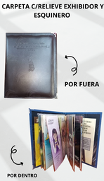 [CG5R1-AC] CARPETA C/RELIEVE EXHIBIDOR Y ESQUINERO METALICO ACOJINADA COSIDA SINTETICO CAFE