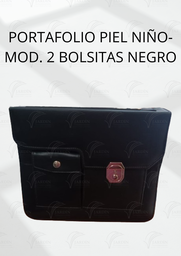 [PP-05] PORTAFOLIO PIEL GENUINA NIÑO- MOD. 2 BOLSITAS NEGRO