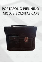 [PP-06] PORTAFOLIO PIEL GENUINA NIÑO- MOD. 2 BOLSITAS CAFE