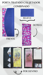 [PB4C-03] PORTA TRATADOS C/SUJETADOR COSIDO COMBINADO CORAZONES FONDO FUCSIA/MORADO