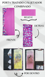 [PB4C-04] PORTA TRATADOS C/SUJETADOR COSIDO COMBINADO CORAZONES FONDO FUCSIA/FUCSIA