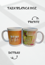 [TZ-32] TAZA BLANCA 11 ONZ. MOD.(32) TETRAGRAMMATON/MARIPOSA VERDE