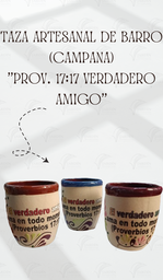 [TZ-AR-03-7] TAZA ARTESANAL DE BARRO (CAMPANA) "PROV. 17:17 VERDADERO AMIGO" VINO