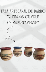 [TZ-AR-01-14] TAZA ARTESANAL DE BARRO (MICHOACANA) "2 TIM.4:5 CUMPLE COMPLETAMENTE" ROSA
