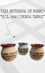 [TZ-AR-01-16] TAZA ARTESANAL DE BARRO (MICHOACANA) "ECL. 4:12 CUERDA TRIPLE" AZUL REY