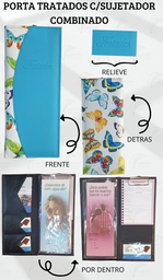 [PB4C-11] PORTA TRATADOS C/SUJETADOR COSIDO COMBINADO MARIPOSAS FONDO BLANCO/TURQUESA