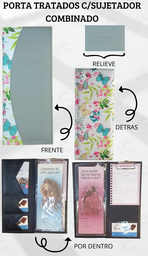 [PB4C-17] PORTA TRATADOS C/SUJETADOR COSIDO COMBINADO MARIPOSAS EN JARDIN/GRIS CLARO