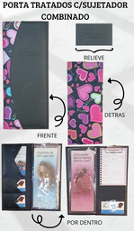[PB4C-21] PORTA TRATADOS C/SUJETADOR COSIDO COMBINADO CORAZONES GRANDE/NEGRO