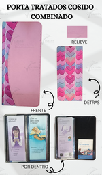 [PBCC-2] PORTA TRATADOS COSIDO RELIEVE COMBINADO CORAZONES ENTRELAZADOS/ROSA