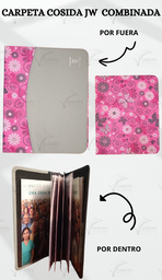 [CJC-24] CARPETA COSIDA JW GRABADO COMBINADA MARIPOSAS Y FLORES/GRIS CLARO