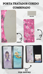 [PBCC-12] PORTA TRATADOS COSIDO RELIEVE COMBINADO MARIPOSAS Y FLORES/GRIS CLARO