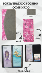[PBCC-13] PORTA TRATADOS COSIDO RELIEVE COMBINADO MARIPOSAS Y FLORES/GRIS OSCURO