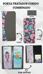 [PBCC-14] PORTA TRATADOS COSIDO RELIEVE COMBINADO CORAZONES Y ESTRELLAS/NEGRO