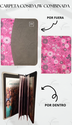 [CJC-29] CARPETA COSIDA JW GRABADO COMBINADA MARIPOSAS Y FLORES/GRIS OSCURO