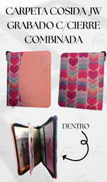 [CJC-36] CARPETA COSIDA JW GRABADO C/CIERRE COMBINADA CORAZONES ENTRELAZADOS/ROSA