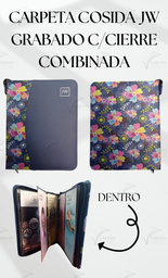 [CJC-37] CARPETA COSIDA JW GRABADO C/CIERRE COMBINADA FLORES FONDO AZUL MARINO/AZUL MARINO