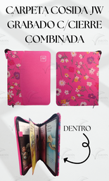 [CJC-38] CARPETA COSIDA JW GRABADO C/CIERRE COMBINADA FLORES Y PAJARITO FONDO FUCSIA/FUCSIA