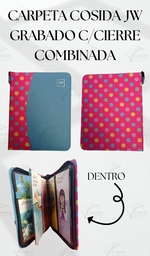 [CJC-39] CARPETA COSIDA JW GRABADO C/CIERRE COMBINADA BOLITAS/TURQUESA