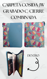 [CJC-41] CARPETA COSIDA JW GRABADO C/CIERRE COMBINADA CUPCAKES/TURQUESA