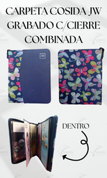 [CJC-42] CARPETA COSIDA JW GRABADO C/CIERRE COMBINADA MARIPOSA FONDO AZUL MARINO/AZUL MARINO