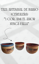 [TZ-AR-02-19] TAZA ARTESANAL DE BARRO (CEREALERA) "1 COR. 13:8 EL AMOR NUNCA FALLA" AZUL REY