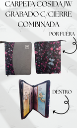 [CJC-45] CARPETA COSIDA JW GRABADO C/CIERRE COMBINADA MARIPOSAS FONDO NEGRO/GRIS OSCURO