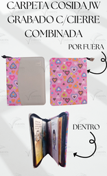 [CJC-47] CARPETA COSIDA JW GRABADO C/CIERRE COMBINADA CORAZONES COLORES/GRIS CLARO