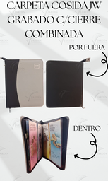 [CJC-48] CARPETA COSIDA JW GRABADO C/CIERRE COMBINADA CALIFORNIA NEGRO/ GRIS CLARO