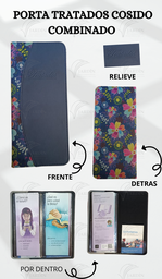 [PBCC-19] PORTA TRATADOS COSIDO RELIEVE COMBINADO FLORES FONDO AZUL MARINO/AZUL MARINO
