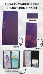 [PBCC-20] PORTA TRATADOS COSIDO RELIEVE COMBINADO FLORES Y MOÑOS FONDO MORADO/MORADO