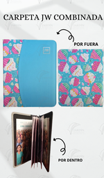 [CJC-51] CARPETA COSIDA JW GRABADO COMBINADA CUPCAKES/TURQUESA