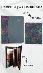 [CJC-55] CARPETA COSIDA JW GRABADO COMBINADA MARIPOSAS/GRIS OSCURO
