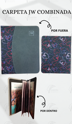 [CJC-56] CARPETA COSIDA JW GRABADO COMBINADA CORAZONES LOVE/GRIS OSCURO
