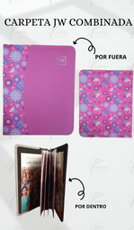 [CJC-57] CARPETA COSIDA JW GRABADO COMBINADA FLORES AZULES FONDO FUCSIA/FUCSIA