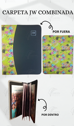 [CJC-59] CARPETA COSIDA JW GRABADO COMBINADA FLORES FONDO AMARILLO/NEGRO