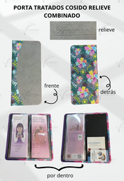 [PBCC-22] PORTA TRATADOS COSIDO RELIEVE COMBINADO FLORES FONDO VERDE/GRIS OSCURO