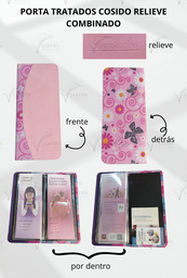 [PBCC-23] PORTA TRATADOS COSIDO RELIEVE COMBINADO MARIPOSAS Y FLORES FONDO ROSA/ROSA