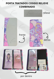 [PBCC-24] PORTA TRATADOS COSIDO RELIEVE COMBINADO CORAZONES FONDO LILA/GRIS CLARO
